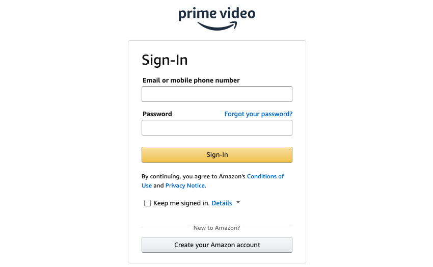 amazon prime login